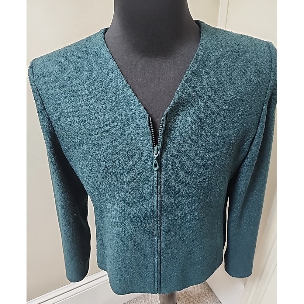 Vtg Pendleton Wool Lined Zip Blazer Jacket Green Boiled Boucle No Size‎ Tag USA